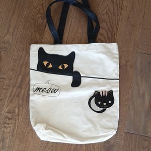 Cat canvas tote bag and compact mirror